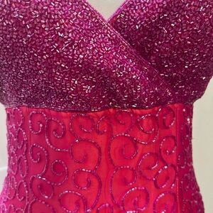 Andretta Donatello Hand-Beaded Silk Gown Fuchsia Pink | Y2K Formal | Size M
